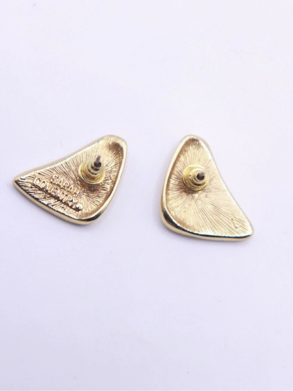 Sarah Coventry Black enamel & Gold pierced Earrings